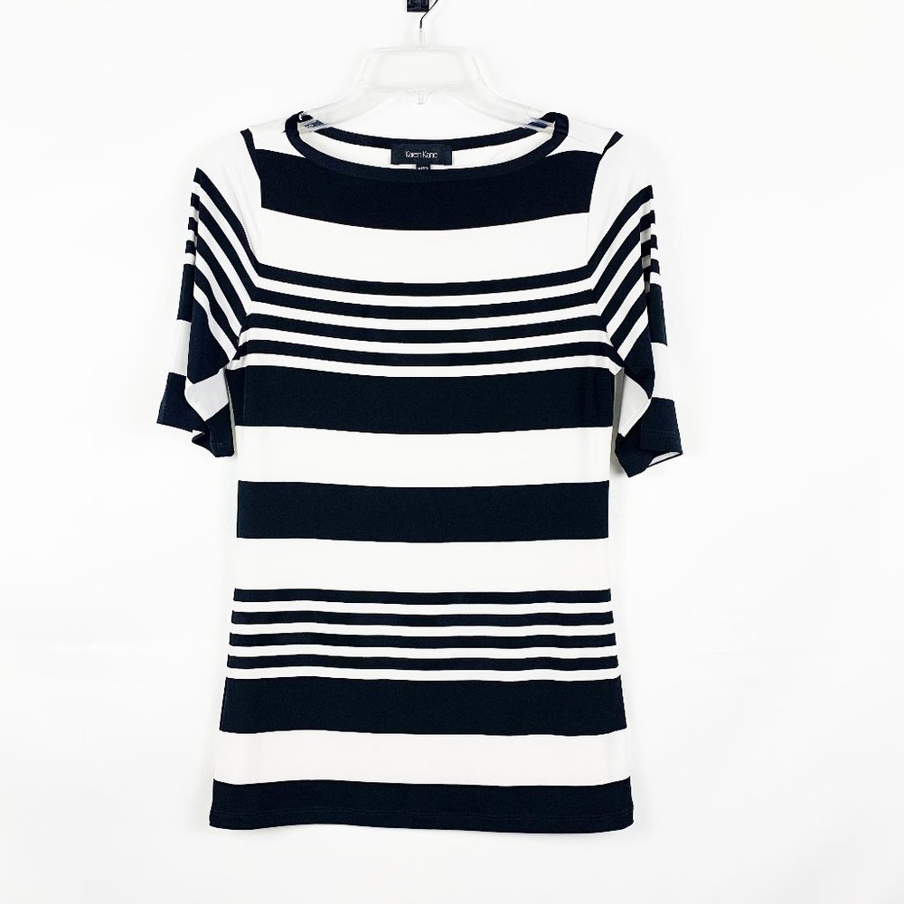 NWOT Karen Kane Black and White Stripe Short Sleeve Top - M